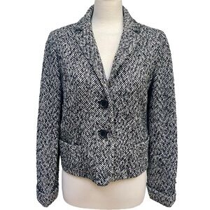 J. Crew Black and White Wool Tweed Blazer Two Button Front Women's Size 10